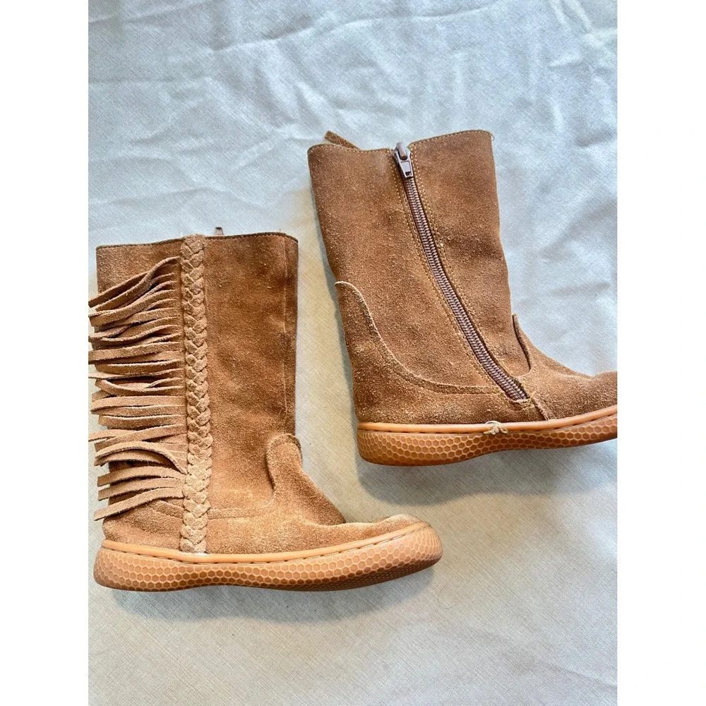 Livie‎ & Luca Kids Tan Suede Fringe Mid-Calf Boots Side Zip Size 9 Brown Boho